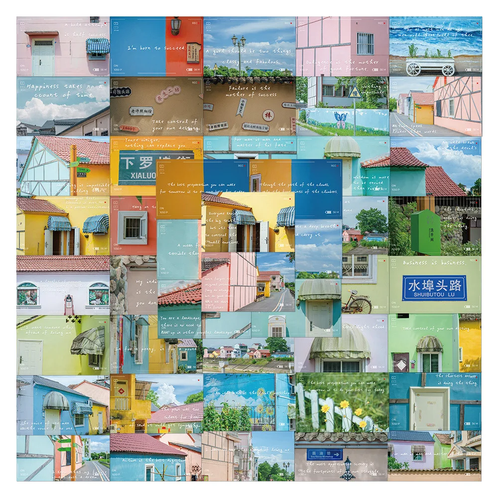 

10/30/48pcs Ins Style Rainbow Town Landscape Stickers Healing Scenery Aesthetic Decals Water Bottle Laptop Phone Diary Sticker