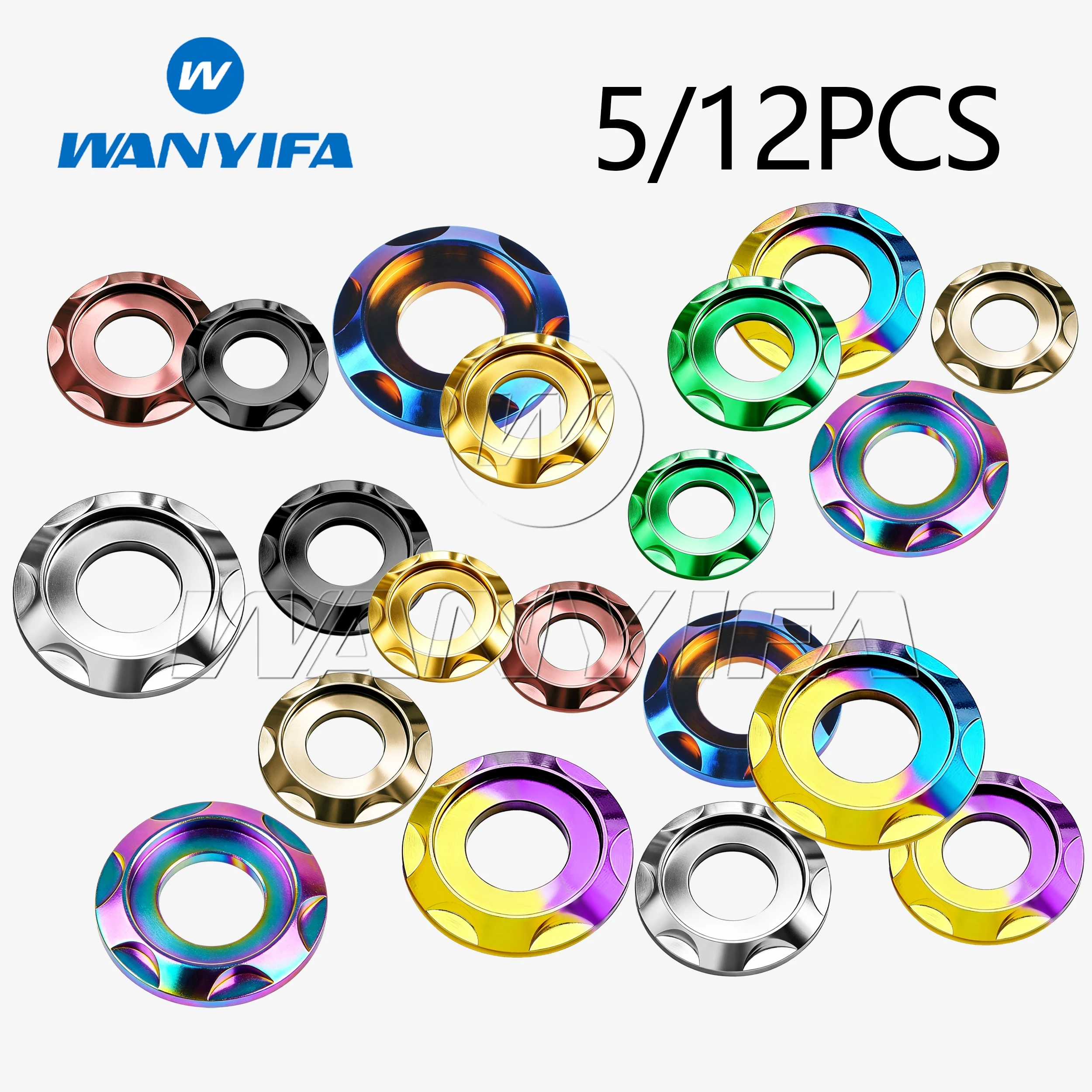 Wanyifa Titanium Washer M5 M6 M8 M10 Fancy Decorative Washer Enlarged Suitable for Bicycle Motorcycle Black Bronze 5/12pcs