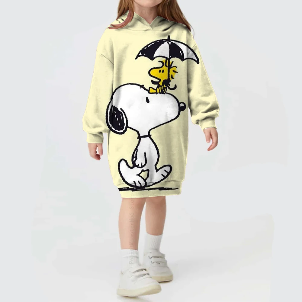 Snoopy Series Printed Girls Baby Autumn and Winter Long Sleeve Loose Hoodies Disney Loose Hoodies Dress Sweatshirts