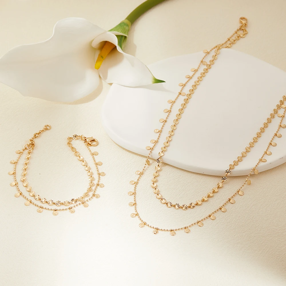 

New Luxury Classic Sun Fragment Bracelet and Necklace Set, Zinc Alloy Material, Lightweight and Fine Chain, Free Shipping
