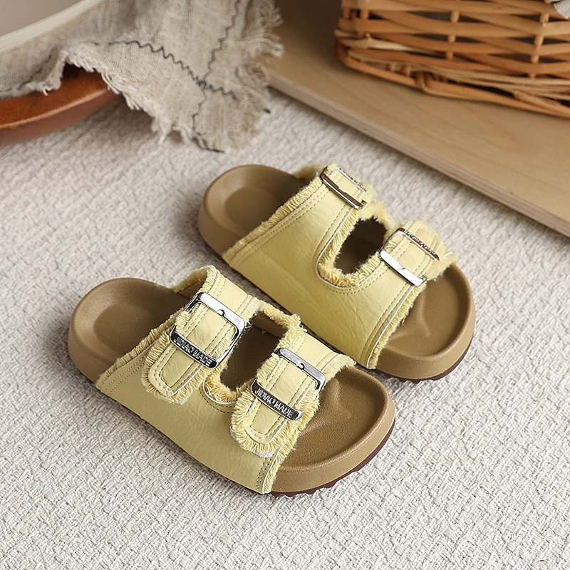Kids Buckle Mule Sandals Toddler Boys Girls Casual Open Toe Flat Slides Children's Outdoor Beach Shoes Soft Bottom Summer New