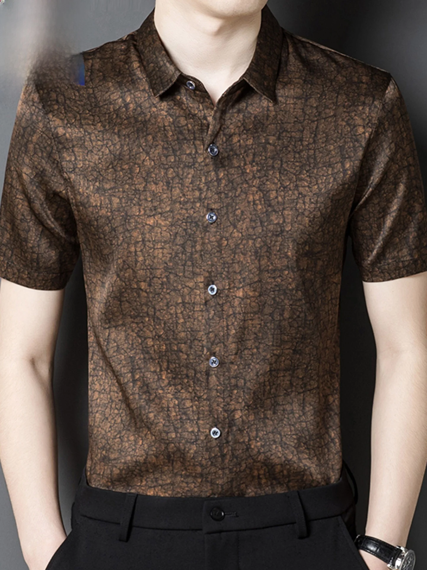 

Мужская летняя футболка из шелка с узором под кору дерева, из тяжелого шелка Xiangyun, модная, городская...