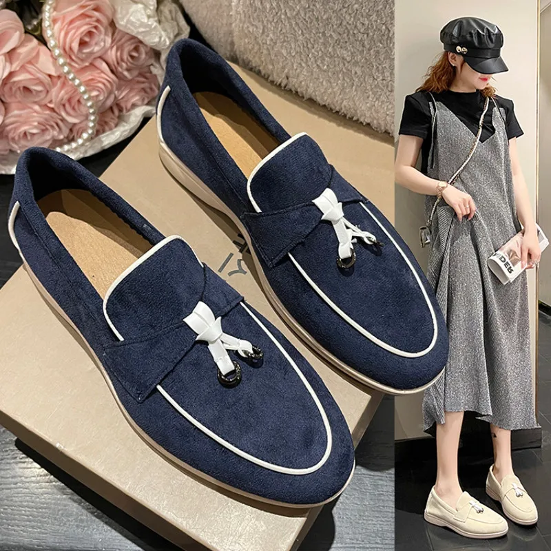 Retro Flat Bot Bean oes Women's Casual Slip-On Velvet Surface Briti Sle Versatile Comfortable Faionable Loers