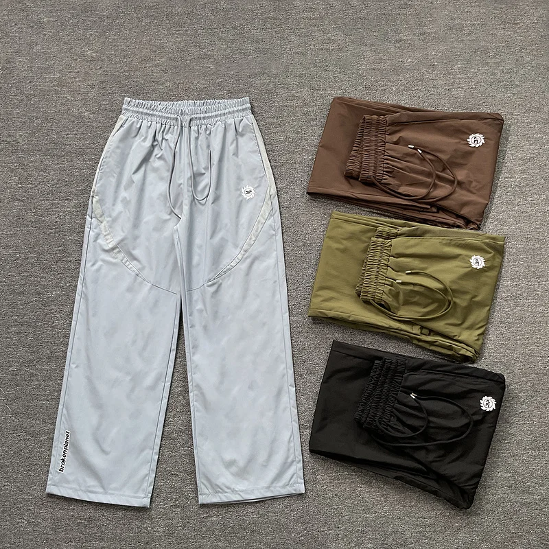 

Trendy Broken Pl Men's Casual Loose Straight Leg Trousers Embroidered Logo Spor Leisure Pants Youth Active Sle