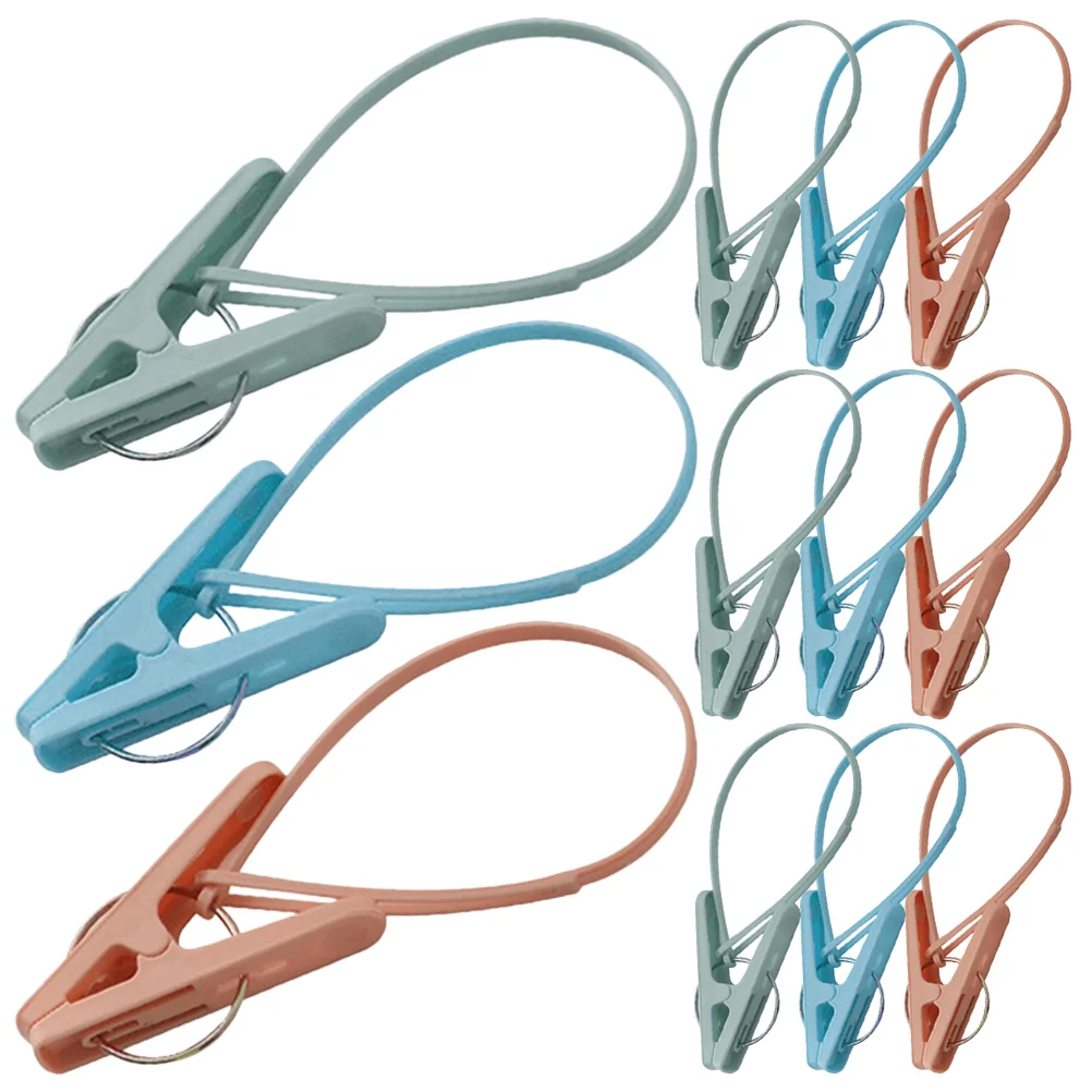 12Pcs Windproof Clothespins Anti Slip Drying Clips With Rope Household Quilt Clips Multipurpose Laundry Pegs Blanket Clamps