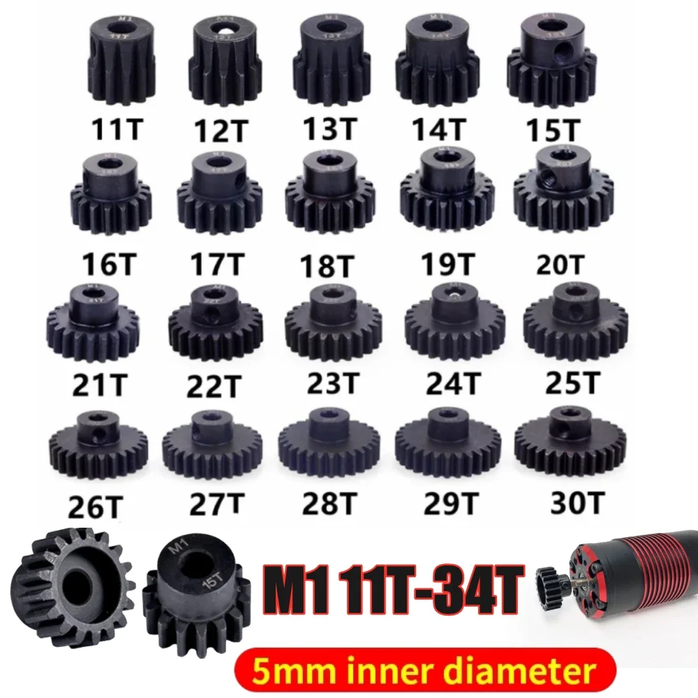 1Pc 11T-34T Motor Pinion Gear M1 5mm Shaft Material Harden Metal Gears Replacement for 1/8 RC Car Buggy Truggy Monster Truck