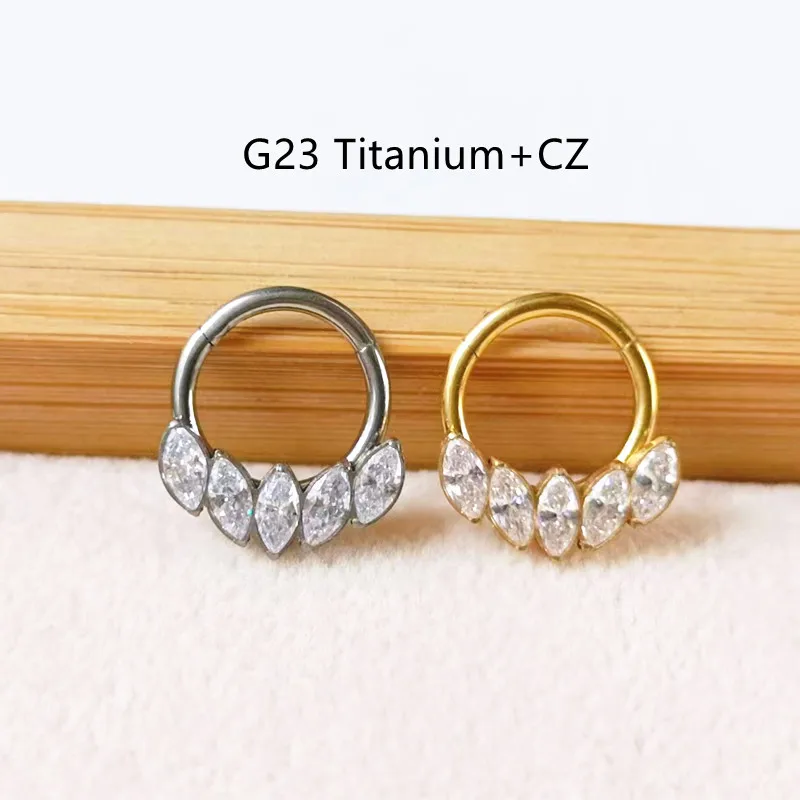 10pcs New G23 F136 Oval CZ Gems  Nose Hoop Septum Clicker Ring Earring Ear Tragus Helix Cartilage 16Gx8mm Body Piercing Jewelry