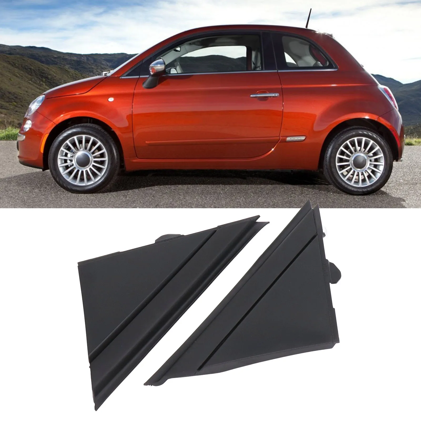 Pair Door Mirror Flag Cover 1SH17KX7AA Left Right Black Decoration Replacement for FIAT 500 2012‑2017