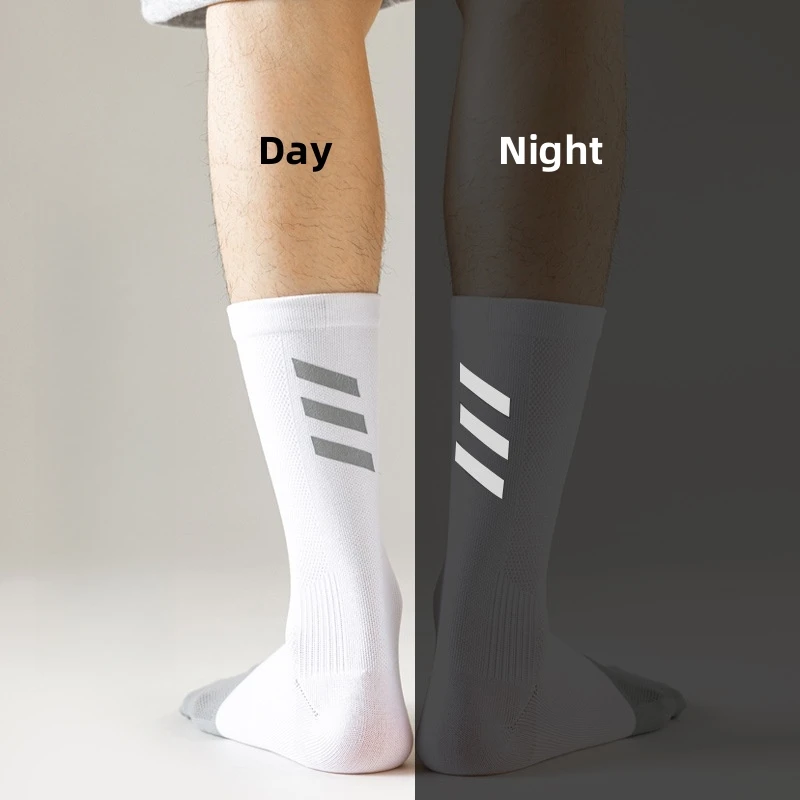 Miosam Men's Professional Cycling Socks Color-Matching Reflective Night Breathable Quick-Dry Absorbent Elastic Sports Socks