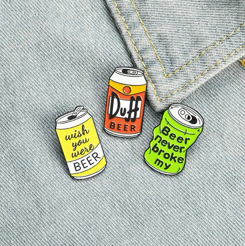 Pin Custom Duff Beer Brooch Bag Clothes Lapel Pin Wish you were beer Badge TV Jewelry Gift for Fans Friends Beer Can Enamel