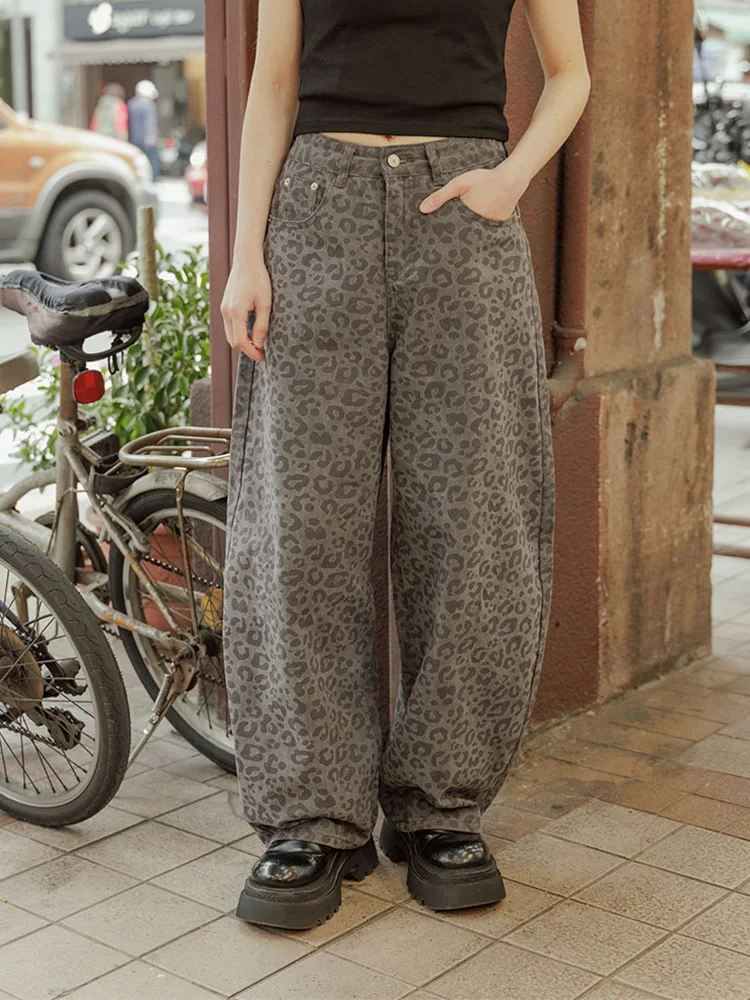 

Queenshop Spring Summer New Women's Casual Pants Harlan Style Washed Leopard Design Silken Long Trousers Breathable Cotton