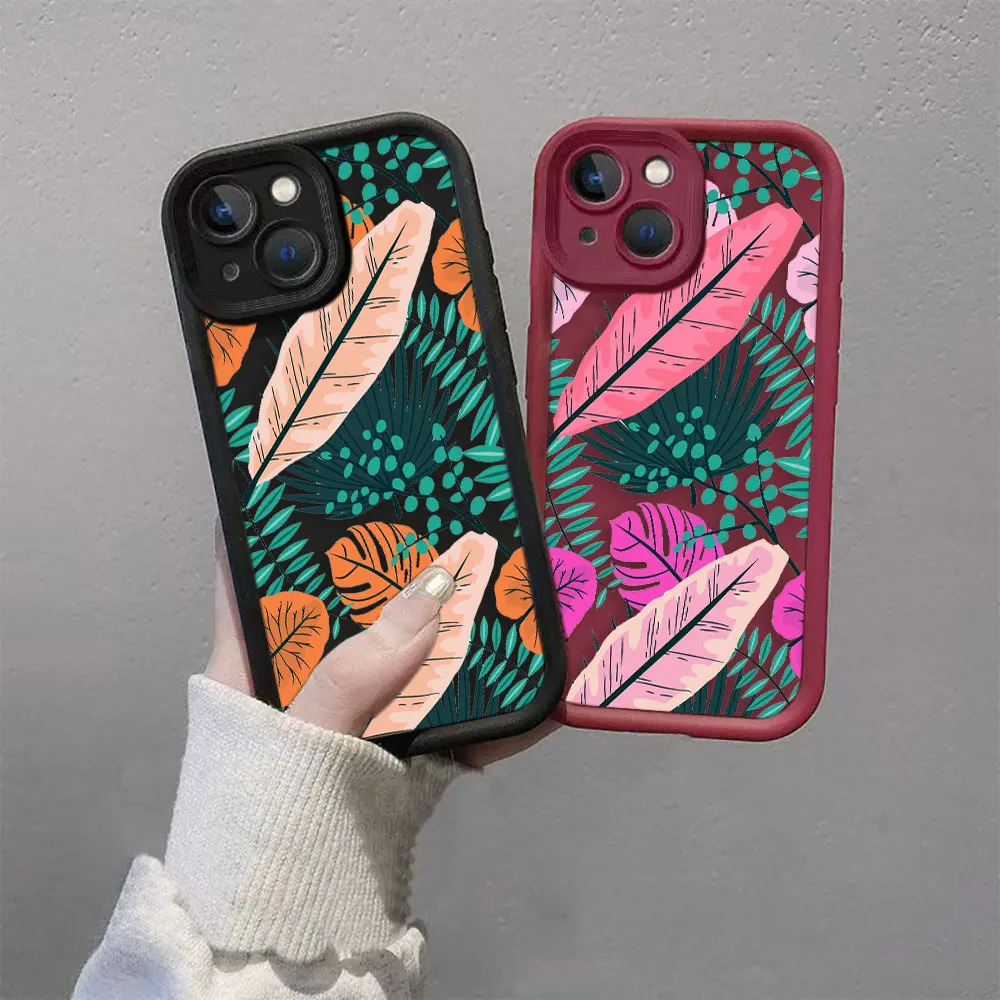 Tropical Vegetation Flowers Leaves Phone Case For iPhone Apple 15 14 12 13 11 Pro 8 7 SE Plus X XR XS Max Case Funda Capa Shell