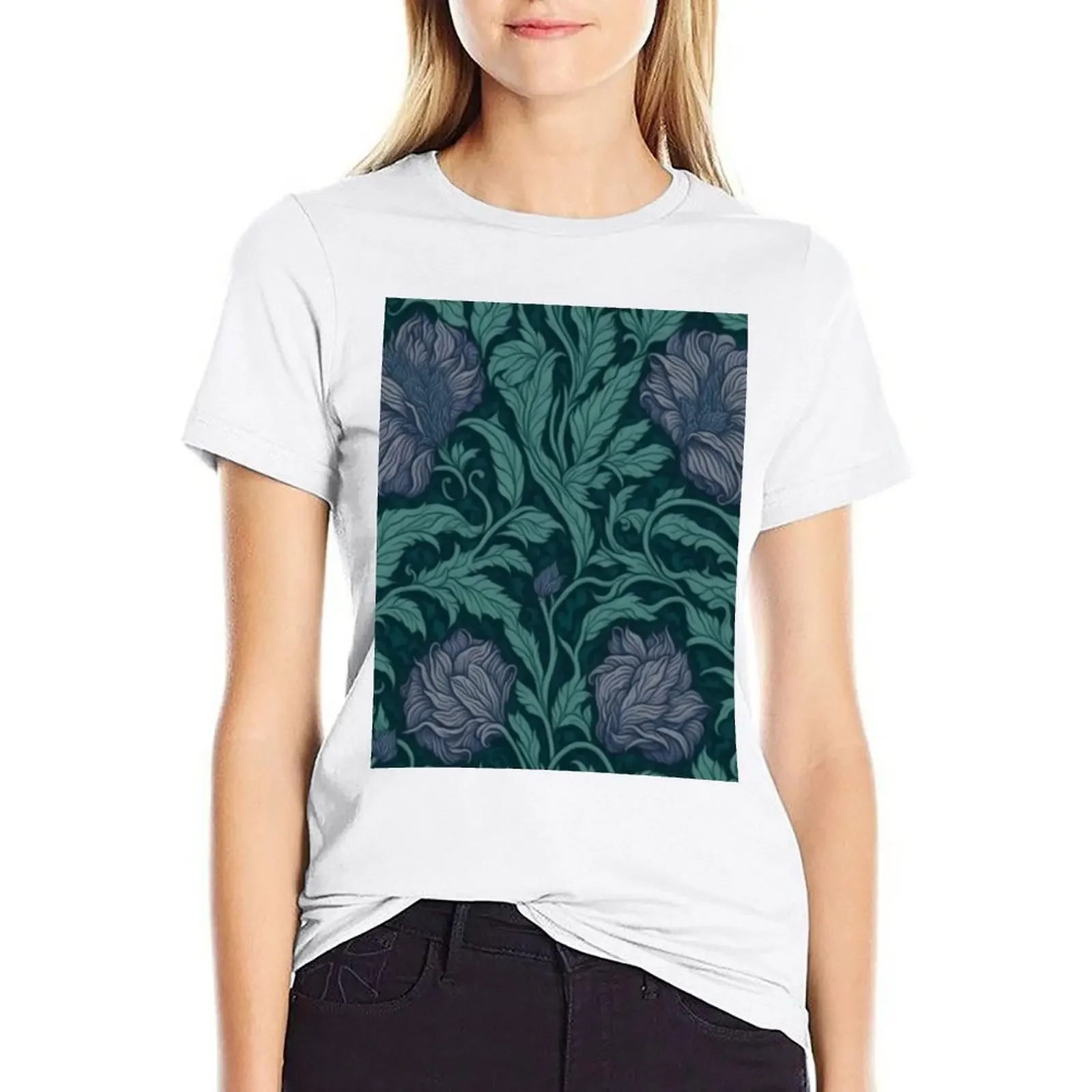 Floral Teal Delight Inspired by William Morris Pimpernel T-shirt vintage clothes hippie clothes summer clothes for Women