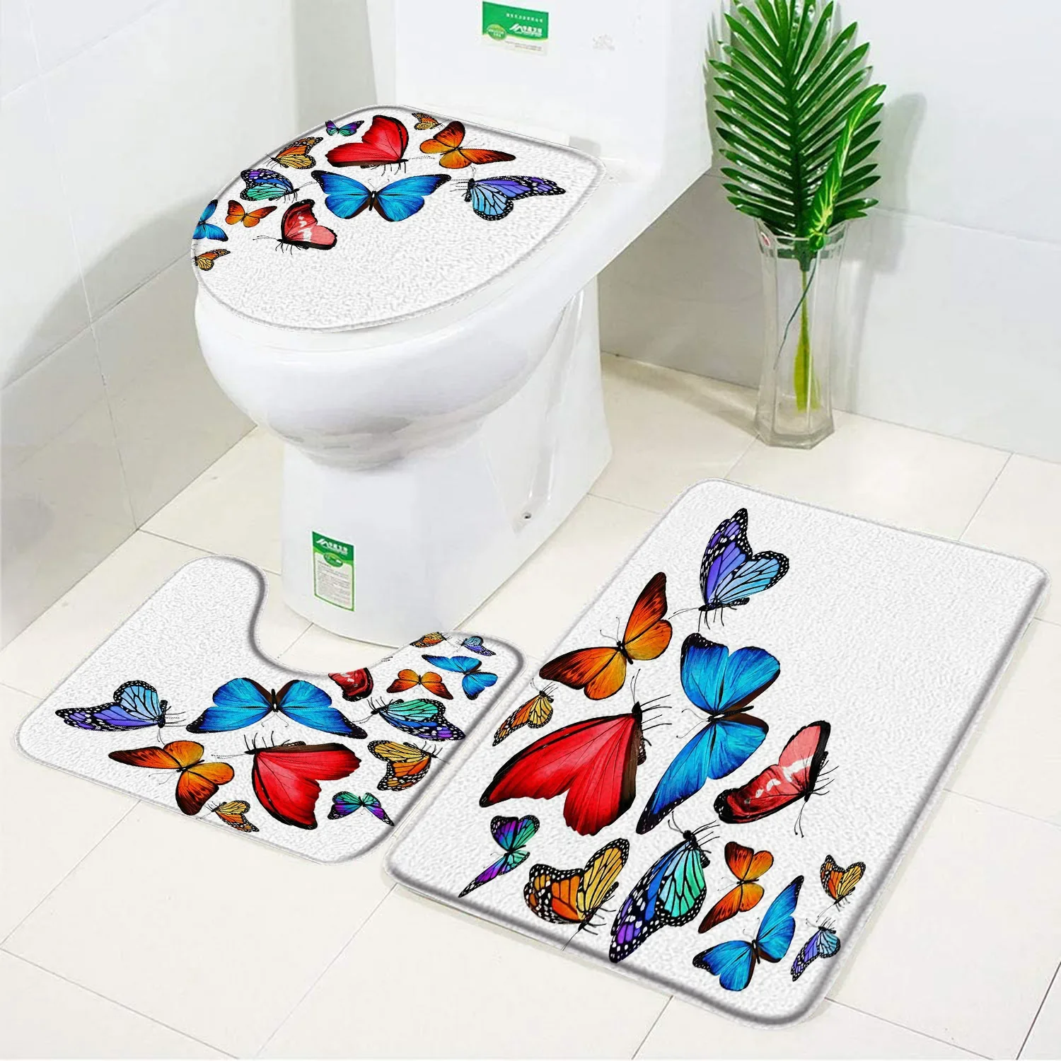 

Цветной коврик для ванной с бабочками, набор бабочек и цветов, украшение для дома, ванной комнаты, противоскользящие коврики и набор ковров, крышка унитаза