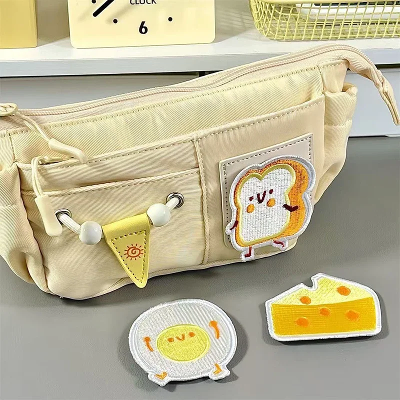 Cheese Patterned Large Capacity Zipper Pencil Bag for Store Pens, Pencils, Erasers, Brush, and Makeup
