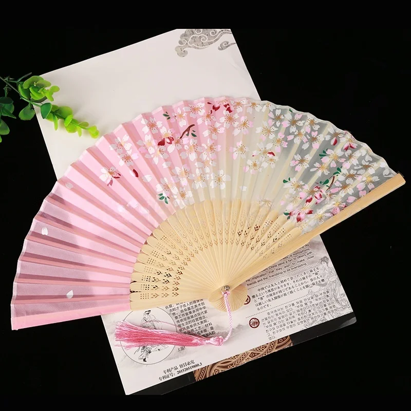 Vintage Oriental Floral Folding Fan With Soft Tassel Portable Hand Fan For Summer Cooling Photography Wedding Favors Decor - view 6