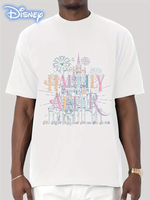 Disney Fireworks in Magic Castle Pattern Print T-shirt Breathable Summer Cotton Short-sleeved Soft and Comfortable Men's Top