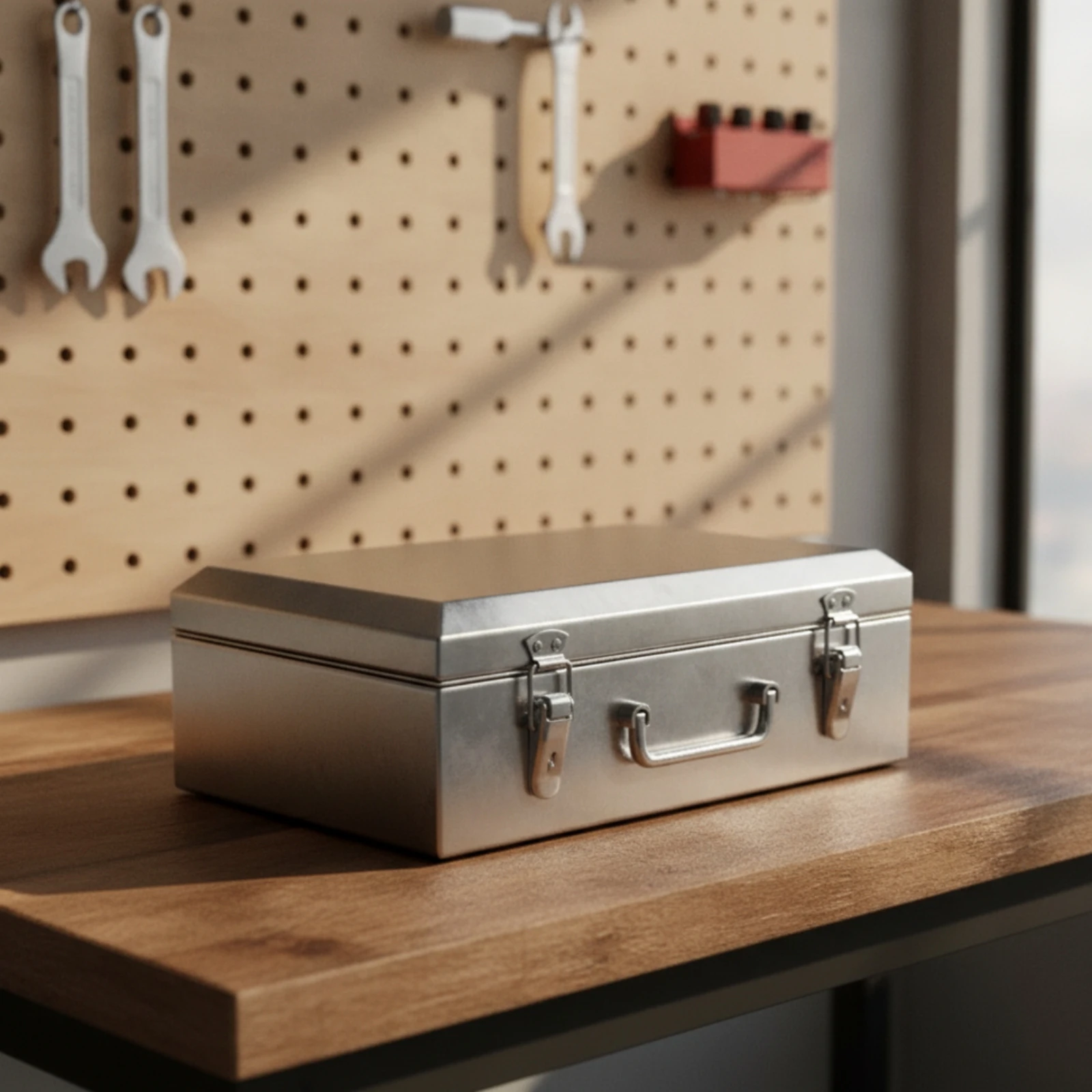 Stainless Steel Tool Box Hard-Shell Tool Box with Metal Latches Storage Case Portable Container Heavy-Duty for Mechanics