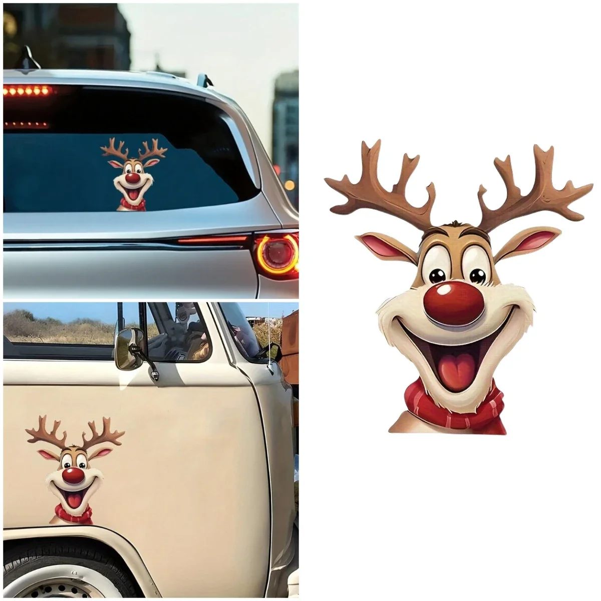Christmas Car Stickers, Waterproof Santa Claus & Reindeer Vinyl Decals for Window, Car & Computer Exterior Decoration