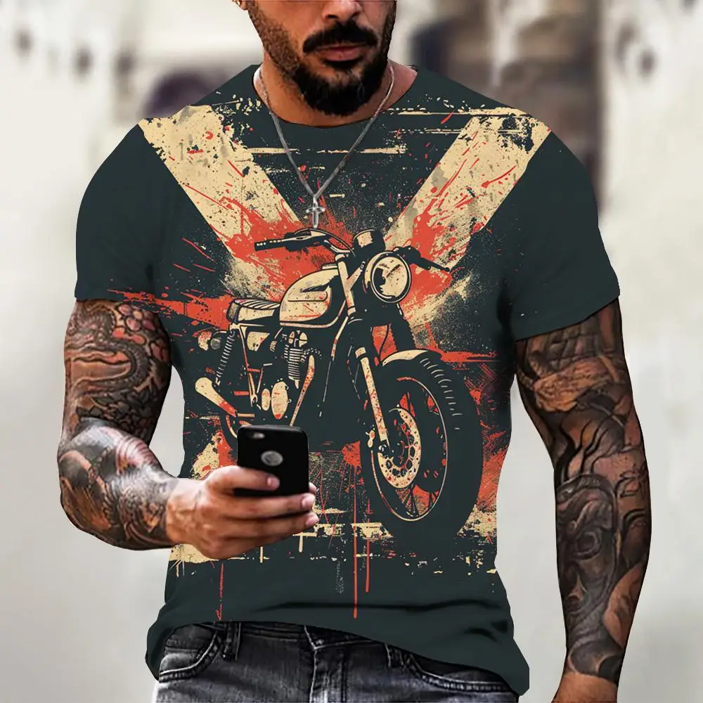 Motorcycle T-Shirt For Men Casual Tees Tops Outdoor Streetwear Cycling Short Sleeved Shirts Oversized Round Neck Men T-Shirt 5xl