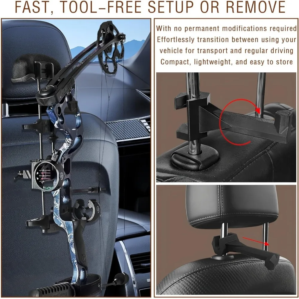 2PC Bow Hanger Truck Headrests Bow Holder Universal Bows Hook Secure Storage Hunting Transport Compound Recurve Bows Portable 6