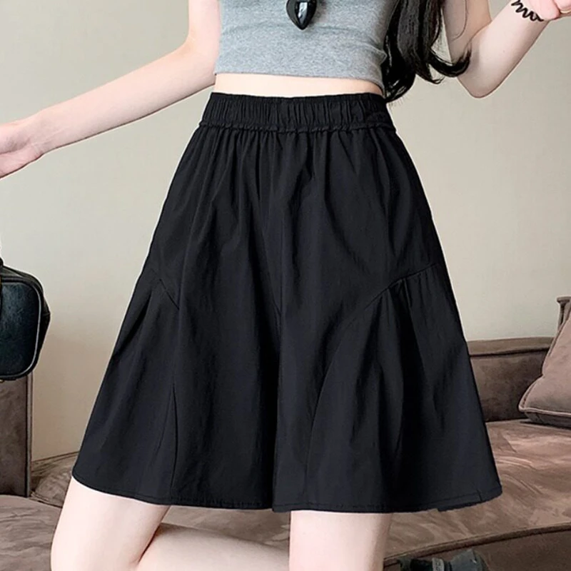 Summer New High Waist Ice Silk Thin Wide Leg Short Pants Women Loose Casual plus Size Slimming Five-Quarter Length Trousers