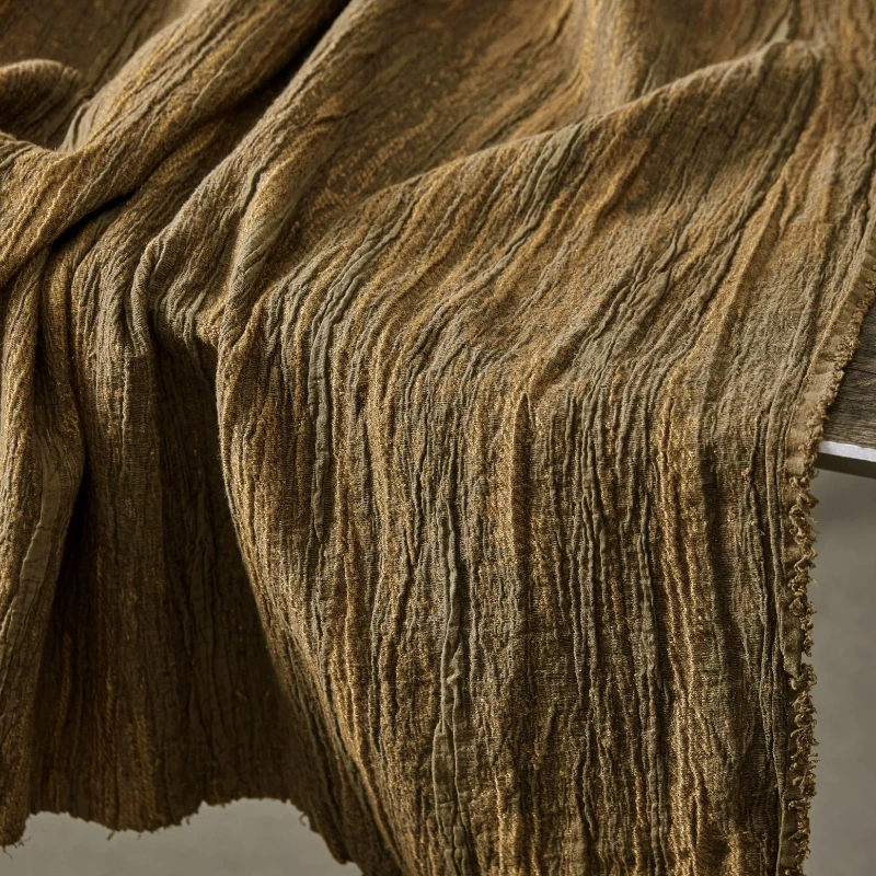 Cotton Linen Yarn Dyed Jacquard Fabric Vintage Heavy Distressed Textured Pleated for Dress Designer DIY Sewing Accessories