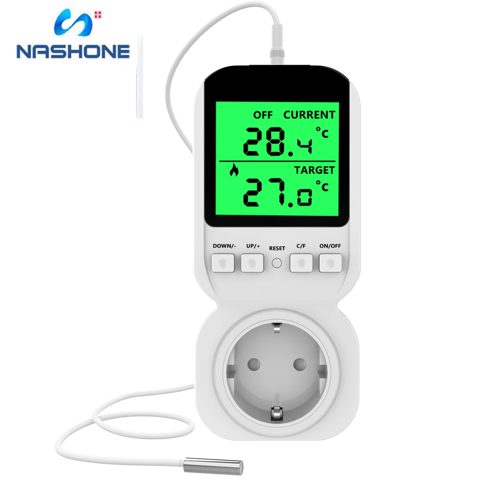 Nashone-enchufe de salida del termostato, controlador de temperatura de calefacción y refrigeración, 220V, para Terrario de reptiles, Enfriador de