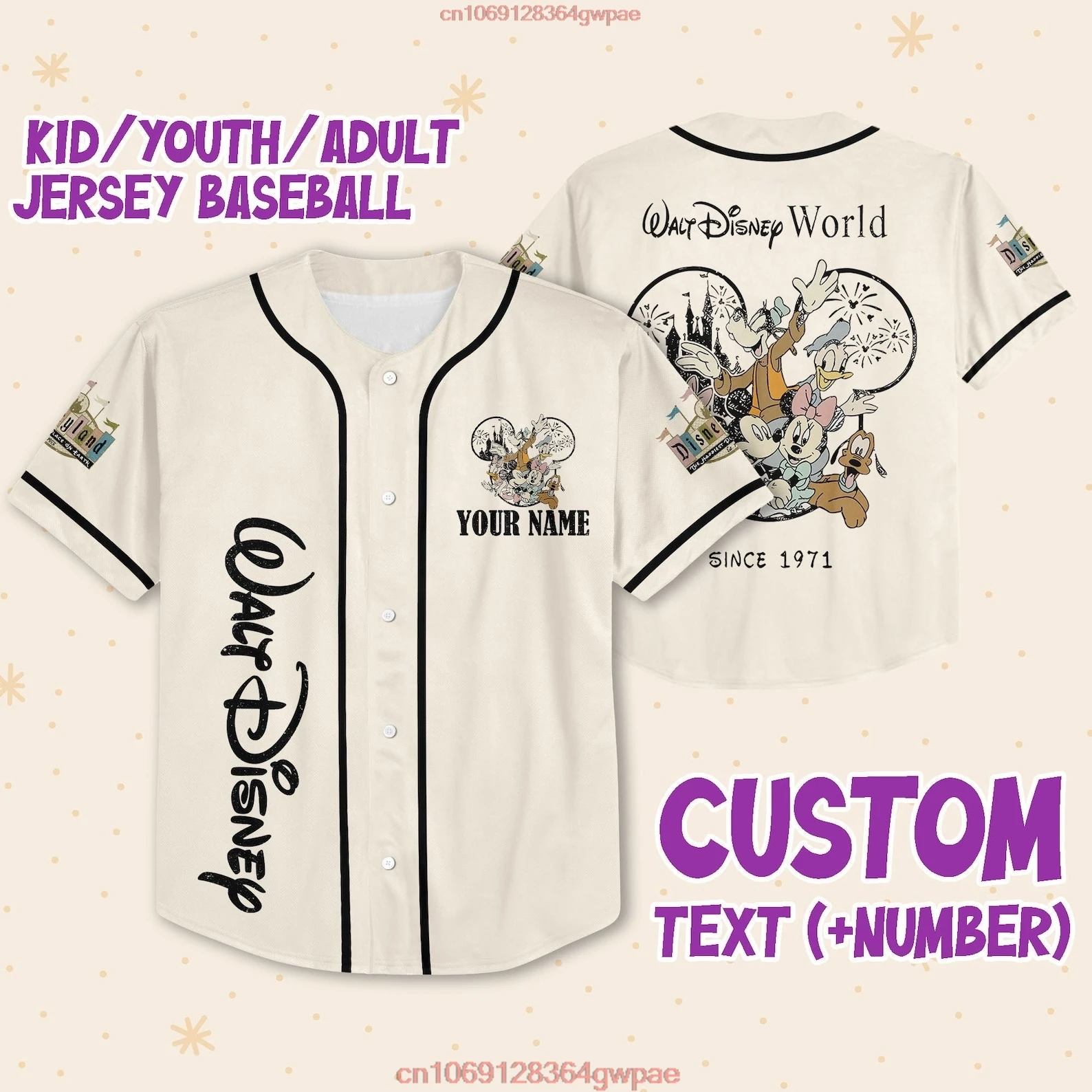 Walt Disney World 1971 Baseball Jersey Men\'s Short Sleeve Jersey Disney Anniversary Family Vacation Baseball Jersey Kids Jersey