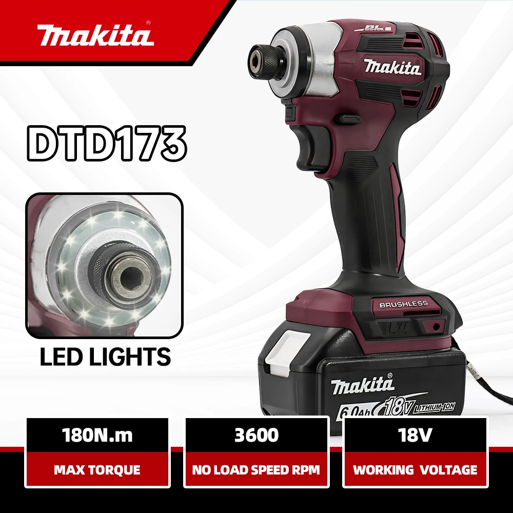 Makita DTD173 18V 180Nm Brushless Cordless Impact Driver with Ring Light Max Torque for Screw Bolt Wood Home DIY Power Tool