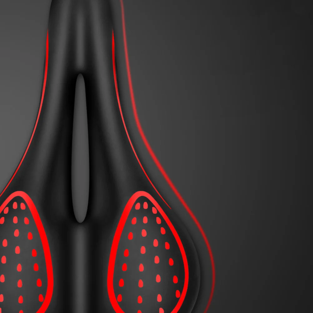 سرج دراجة من السيليكون، تصميم مريح ومسامي، ملحقات ركوب الدراجات الربيعية السميكة باللون الأسود والأحمر