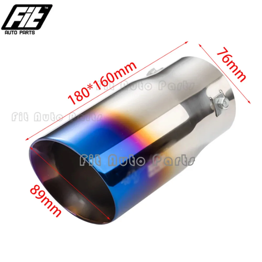 Fast shipping Universal Car 76mm Inlet Single Exhaust Tip 89mm 102mm Burnt Blue Outlet Muffler Tail Pipe