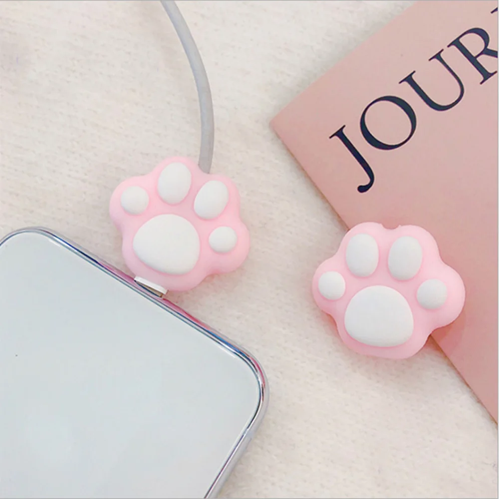 Imagem -04 - Kawaii Cat Paw Cabo Organizer Cartoon Usb Cord Saver Cover Linha Protector Carregador Material de Escritório Acessórios Presentes 1pc