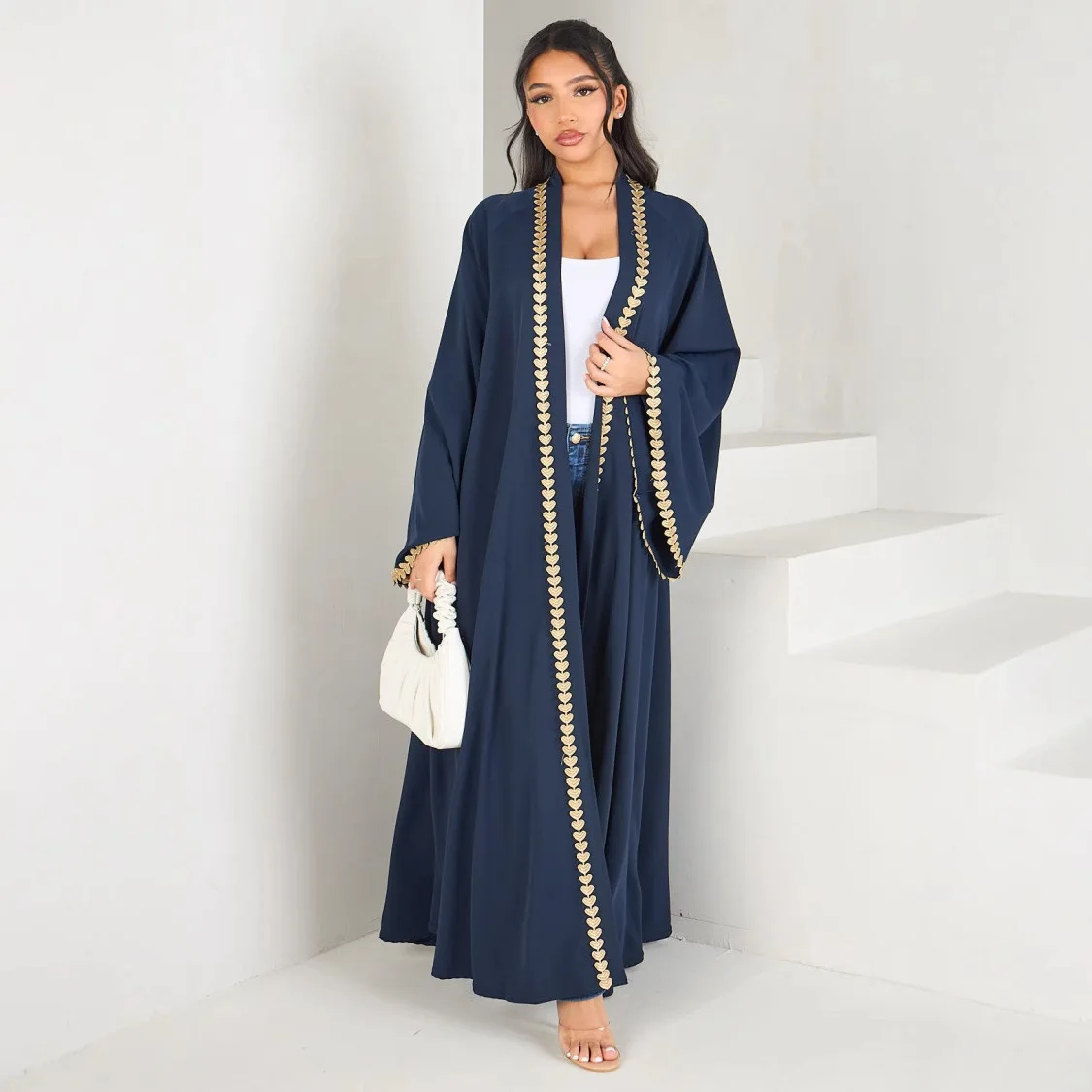 

Spring Summer Women's Long Robe Beautiful Loose Lace Trim Open Cardigan Bell Sleeve Ankle Covering Dress High Waist Polyester...