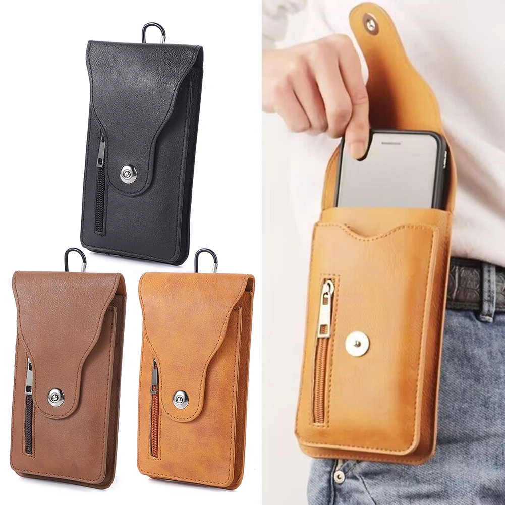 2023 Men\'s Cellphone Business Holsters Belt Pouch Men Soft Leather Waist Wallet Universal Man Mobile Phone Bags with Belt Clip