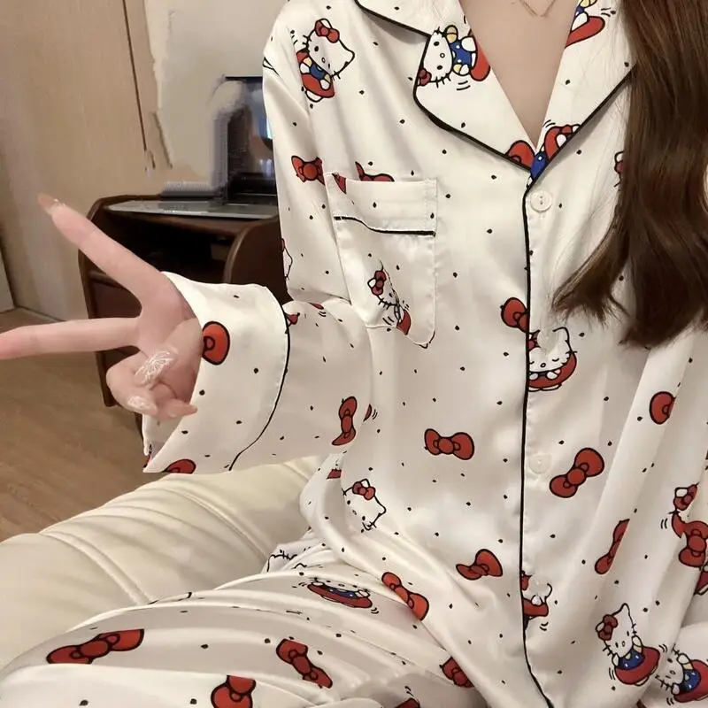 

Новый милый комплект пижамы для девочек в стиле аниме: пижама-костюм из двух предметов с длинными рукавами и брюками, приятный к телу, мягкий, для дома, весна