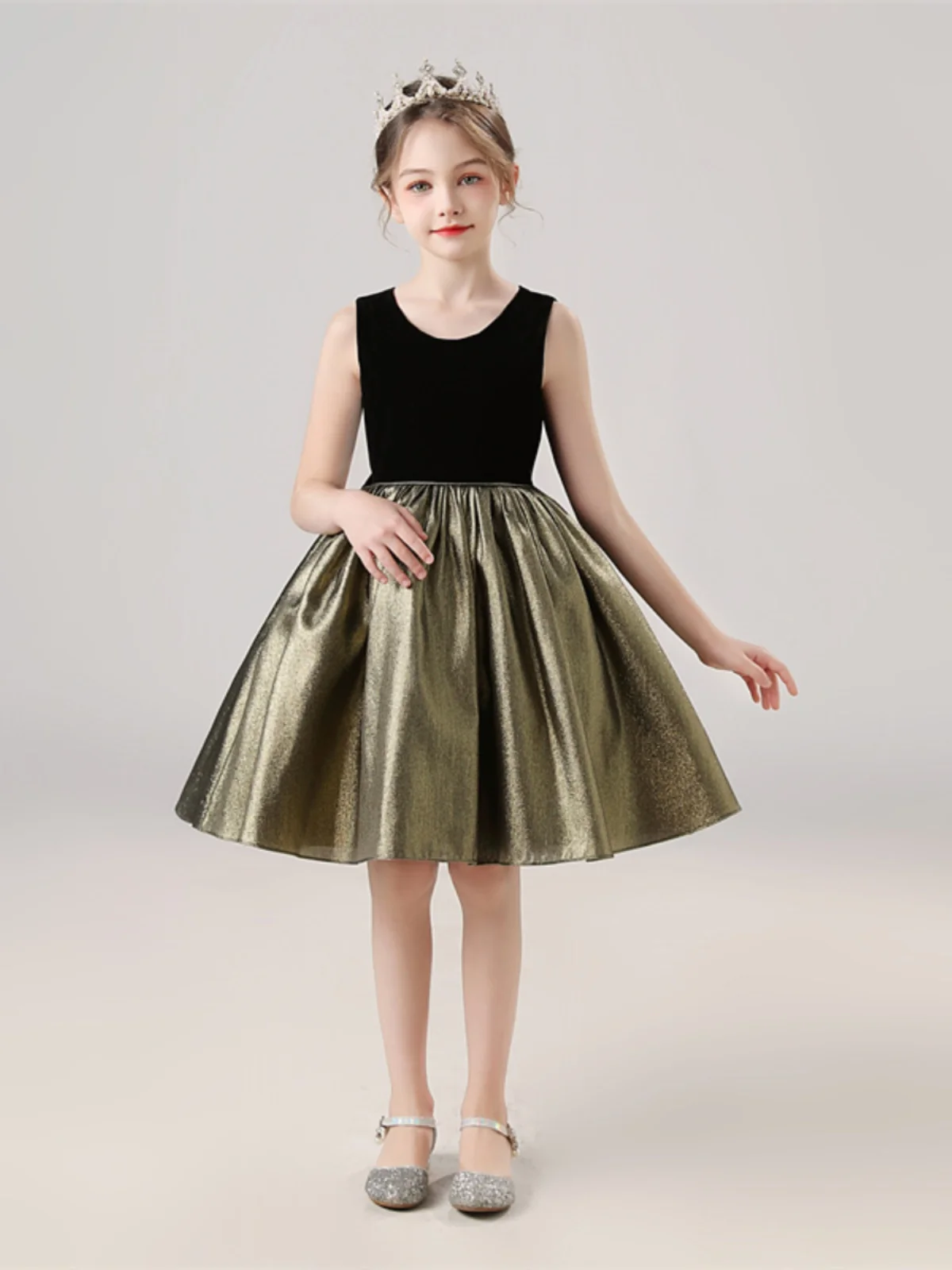 YZYmanualroom Black And Gold Girl Dress Wedding Bridesmaid Dress Girl Beauty Pageant Dress Knee Length Prom /Custom Made