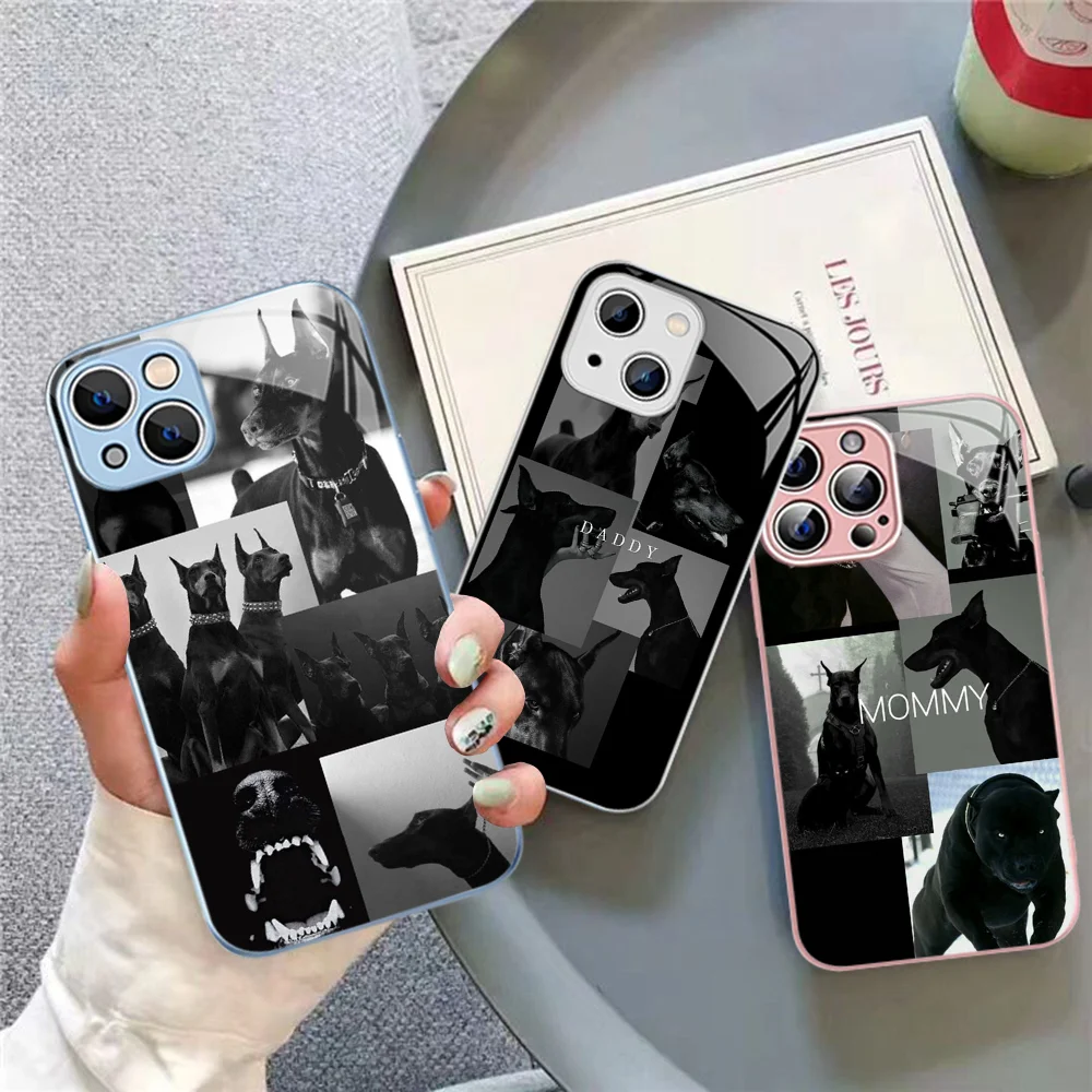 Animal Dachshund Doberman dog Phone Case For iPhone 14 13 12 Mini 11 Pro XS Max X XR 14 Plus Tempered Glass Cover