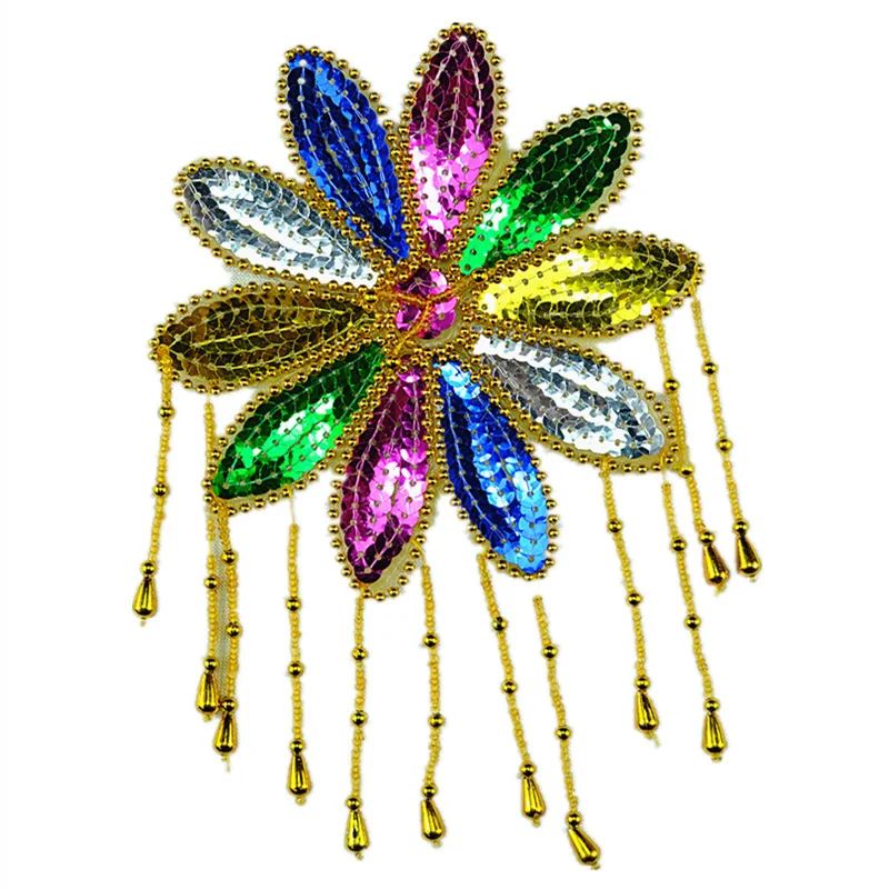 Gold Embroidery Patches Beading Appliques Head Wear Performance Flower Stage Dance Costumes Diy Garment Accessories