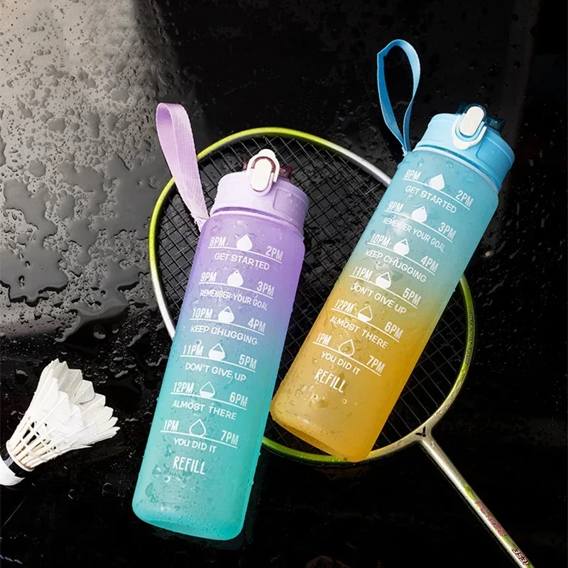 900ML Sports Water Bottle with Time Marker Leak-proof Cup Motivational Portable Water bottle for Outdoor Sport Fitness BPA Free