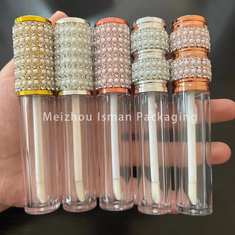 50Pcs 5ml sliver rose gold crystal bling diamond rhinestone empty lipgloss wand Tubes pearl lip gloss container tube