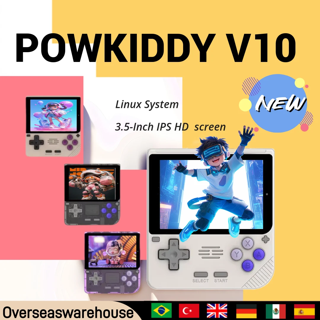 

POWKIDDY V10 Handheld Game Console 3.5 Inch 480*320 IPS OCA Full Screen Linux System Retro Handhelds V10 Cheap Children's Gifts