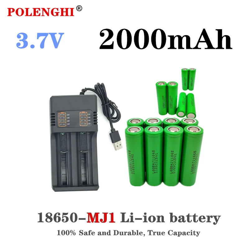 

100%true capacity 18650 battery MJ1 3.7V 2000mAh rechargeable multifunctional battery suitable for flashlights and electric toys