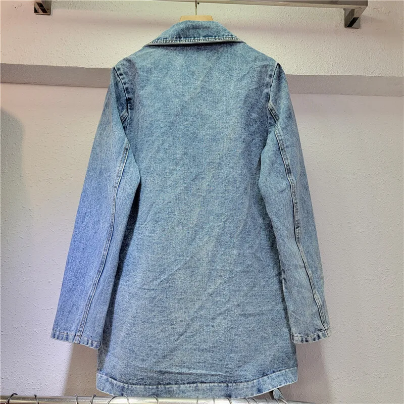 ANJYฤดูใบไม้ร่วงใหม่ผู้หญิงInsอินเทรนด์Streetwear Y2kแฟชั่นElegantสีสันSequins Turn-DownคอยาวแขนยาวDenimแจ็คเก็ตA7751