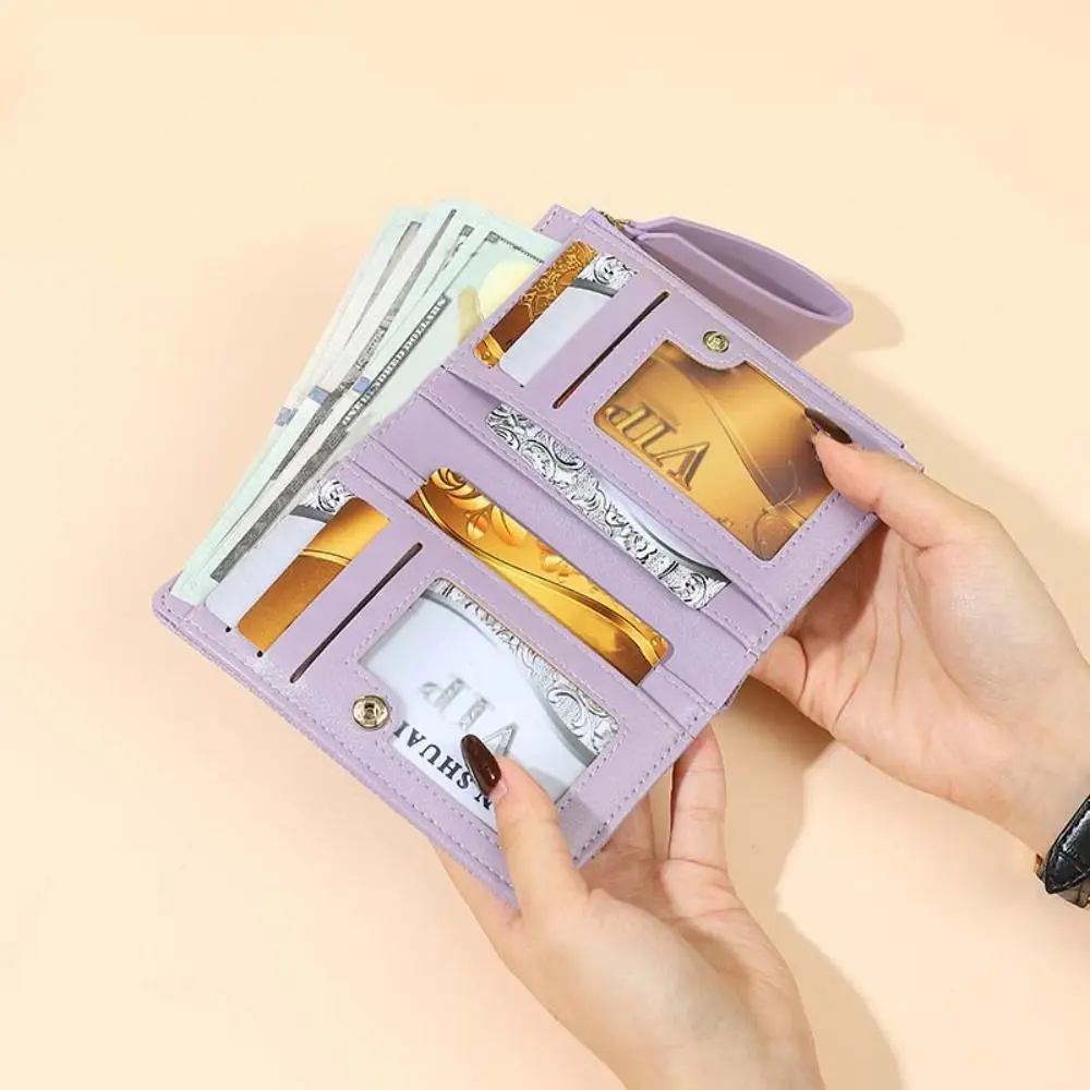 Light Luxury Pocket Purse Wallet Multifunction PU Leather Cash Purse Bag Foldable Card Holder Two-fold Short Wallets Women Men