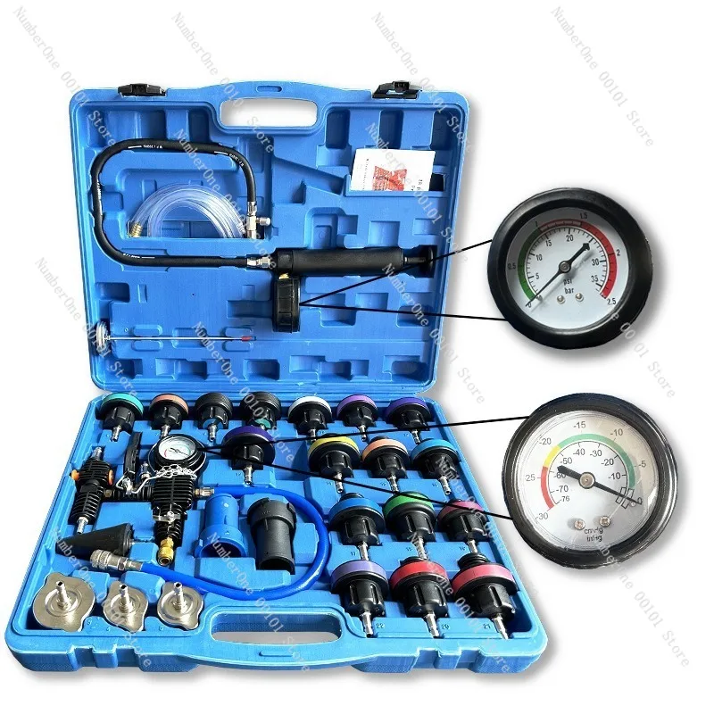28 piece automotive radiator pressure tester leak detection kit - coolant replacement, leak detection