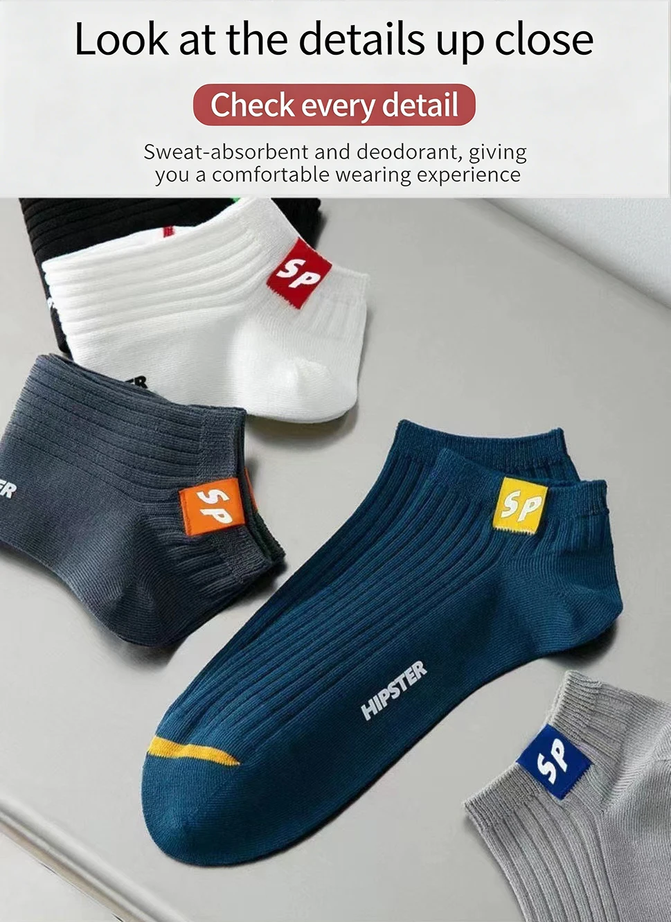 5 Paar 2026 neue Knöchelsocken, niedrig geschnitten, bequem, geruchsabweisend, schweißabsorbierende Sportsocken, geeignet für Frühling, Sommer, Herbst – Detail 3