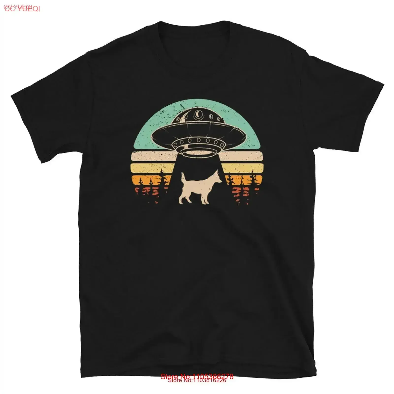 Camiseta divertida de perro de ganado australiano, diseño retro de naves espaciales alienígenas y platillos voladores, estilo vintage lavado, para amantes de la extraterrestre teología.