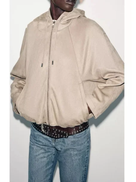 Loose Fleece Pilot Jacket Women's Casual Style Zipper Closure Long Sleeve Hooded Coat Warm Polyester Fabric Fall New Arrivals