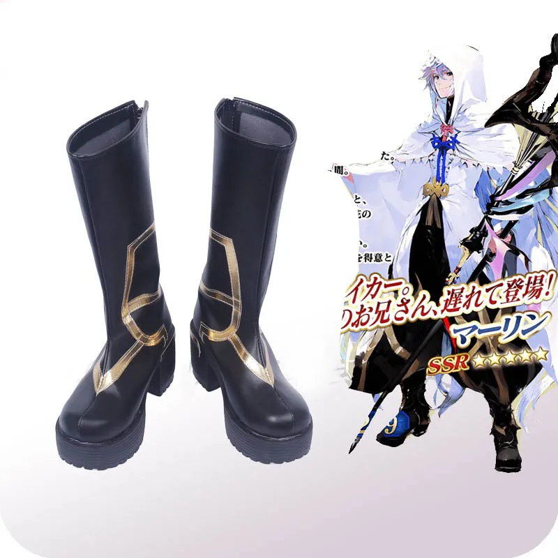 

FGO Fate Grand Order Caster Merlin Обувь для косплея Сапоги Игры Аниме Хэллоуин Карнавальные сапоги на высоком каблуке